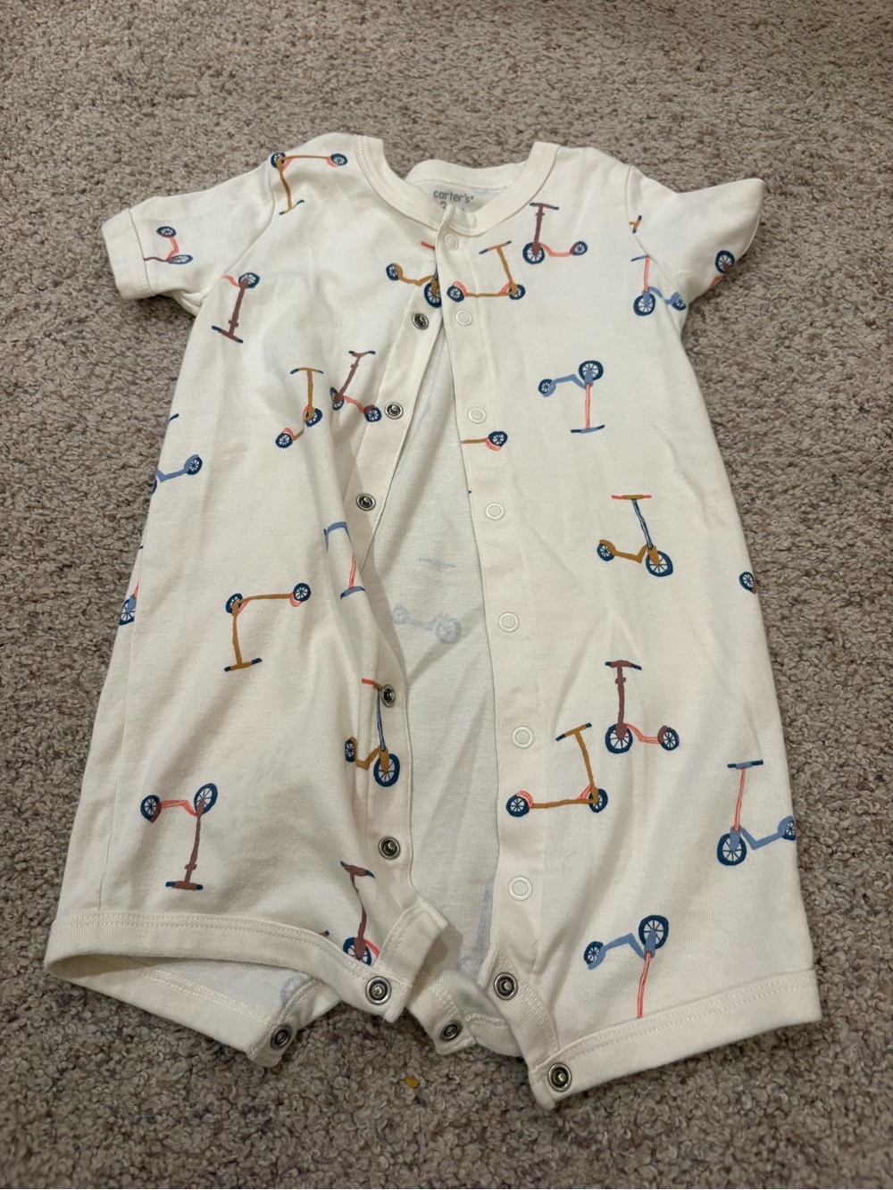 Carter’s Baby One-Piece Romper 24M White Scooter Print Short Sleeve Snap Cotton